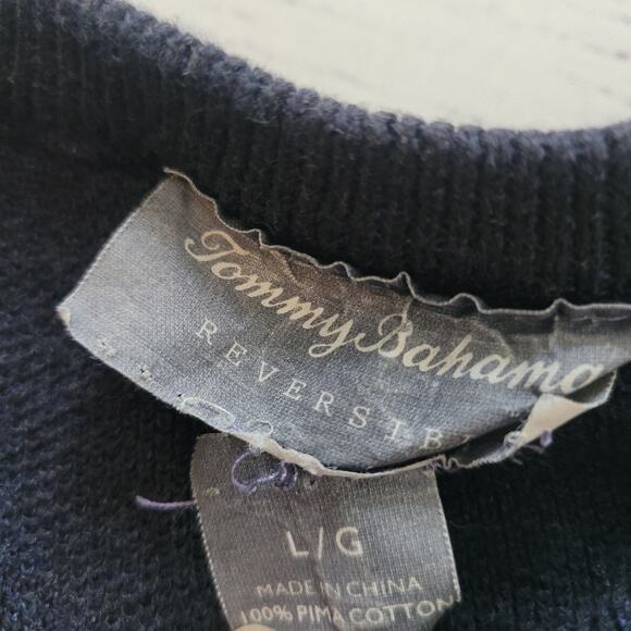 Tommy Bahama Size L Navy Blue Reversible Knit V-Neck Sweater Classic - Picture 6 of 6